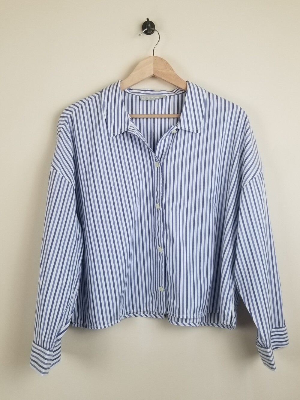 Everlane The Woven Striped Button Down Cropped Cotton PJ Top L NWT - Picture 4 of 8